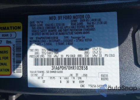 2017 Ford Fusion Se z USA, uszkodzony, nr VIN 3FA6P0H70HR102858